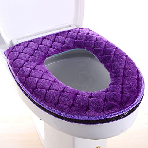 WC-Sitzbezug,Toilettensitzbezug, Toilette Sitzbezug Pads, Weiche Toilette Sitzkissen Wärmer Waschbare Toilette Sitzbezug Pads mit Reißverschluss wiederverwendbares Kissen für Winter lila