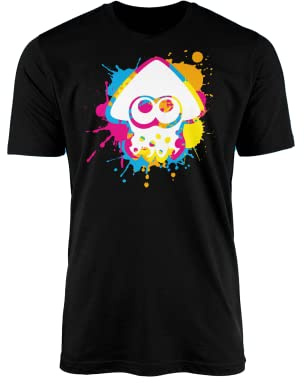 SMARTYPANTS Inkling Colour Ink Splat T-Shirt Top Tee - Squid Splat Octolings Turf War Battles Third Person Shooter Online Video Game Campaign Adult Teen Kids Gift Present (9-11 Years, Black Prime)