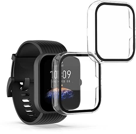 kwmobile 2x Custodia Rigida Smartwatch Compatibile con Huami Amazfit Bip 3 / Bip 3 Pro Cover - Case Vetro Temperato Orologio Fitness - trasparente