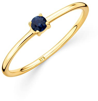 OROVI Damen Goldschmuck, Verlobungsring mit Saphir, Gold Ring mit Solitaire Edelstein Geburtsstein blau, 9 Karat (375) Gelbgold