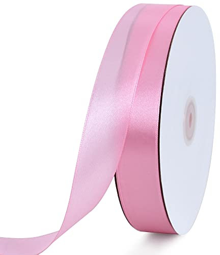 TONIFUL 1 Inch x 100yds Baby Pink Satin Ribbon, Thin Solid Color Satin Ribbon for Gift Wrapping, Crafts, Hair Bows Making, Wedding Party Decoration, Invitation Cards, Floral Bouquets, Christmas