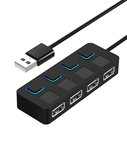 USB HUB, 4 Ports USB 2.0 Hub Splitter Mit Einzelnen Schalter Und Einzelnen LEDs für PC, Laptop