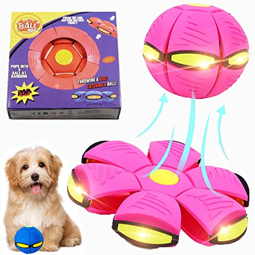 BOPELMALLS Pet Toy Flying Saucer,Dog Toy Deformation of Foot Pressure,Portable Dog Flying Saucer Toy,Interactive Flying Ball for Dogs,Outdoor Sports Suitable for Small Dogs-Pink