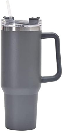 Doppelwandiger Edelstahl Thermobecher mit Strohhalm,40oz 1200ml Becher Tumbler mit Griff und Deckel,Vakuum Isolierbecher Becher,Autobecher Reisebecher,Thermosflasche Deckel Dient als Becher (Grau)