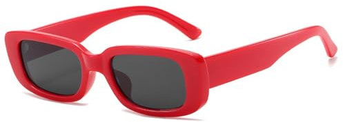 WDZAYXC Vintage rechteckige Sonnenbrille für Damen und Herren, modische Retro-Brille mit quadratischem Rahmen, Brille mit UV400-Schutz(Rot/Grau)