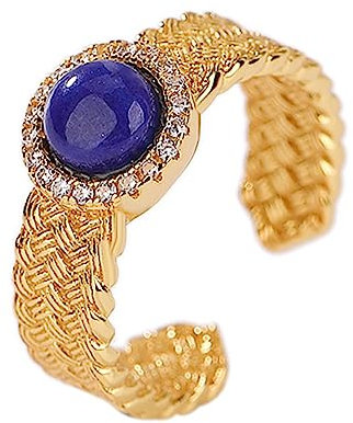 RobertDTesta Damenring S925 Aus Sterlingsilber Und Vergoldetem Lapislazuli, Verstellbarer Dunkelblauer Vintage-Ring,Gold,9