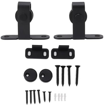 Gsycle Mini Sliding Barn Door Hardware Kit, Cabinet Single Door Track Roller Kit Black Barn Door Hardware Track Set Sliding Wood Door Kit for Storage Cabinets