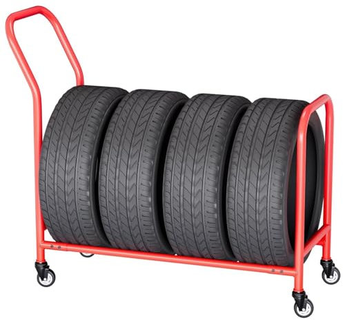 Yqyc Scaffale per Pneumatici - Scaffale Porta Gomme Auto in Metallo con Rotelle - Carrello Mobile per Riporre Pneumatici con 4 Ruote - 110X44X106cm