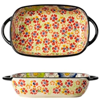 JTBDWOSK Lasagne Auflaufform, Rechteckig Lasagneform Keramik, Vintage Geschirr Ofenform,Lasagne Kuchen Tapas Mikrowellen- und ofenfest,23.5cm