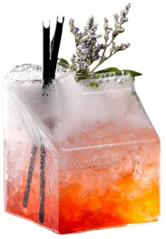 Lesunbak Milchkarton Aus Glas | 12OZ Hitzebeständiger Milchkartonbecher Aus Glas, Niedliche Durchsichtige Wiederverwendbare Behälter Wasserflasche, Für Milch Saft Cocktail Wein Kaffee Wasser