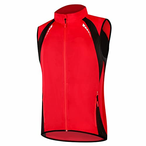 SMTSEC Fahrradweste Herren Damen Reflektierend Winddicht Windstopper Laufweste Wasserdicht Atmungsaktiv MTB Warnweste Fahrrad Ärmellose Weste Jacke Radweste Leicht Softshellweste Sportweste,Red-4XL