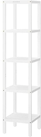 SONGMICS Estantería de Baño de 5 Niveles de bambú, Estantería Estrecha, Multifuncional, Estantería Esquinera, Cocina, Sala de Estar, Dormitorio, Pasillo, Blanco Nube BCB055W01
