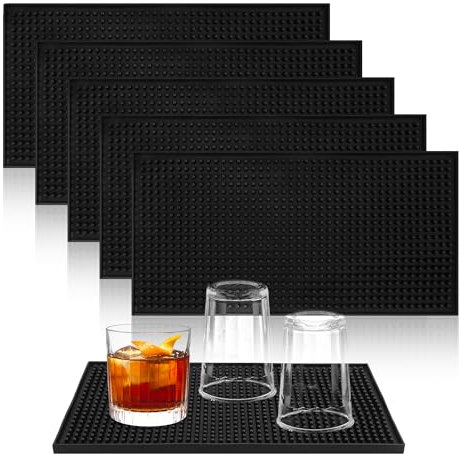 YKUKIZEE 6 Pcs Bar Mats for Home Pub 12x6 Inch, Non-Slip Beer Mats Bar Drip Mat Black, 30x15 cm Rubber Spill Mat for Whiskey Hotel