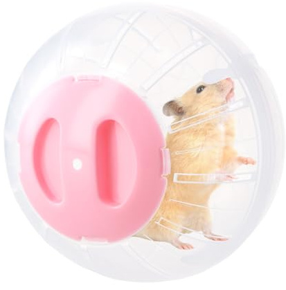 Balle d'Exercice Transparente pour Petits Animaux - Roue de 14,5cm pour Hamster, Cochon d'Inde, Gerbille, Hérisson - Ballon de Course (Rose Transparent)