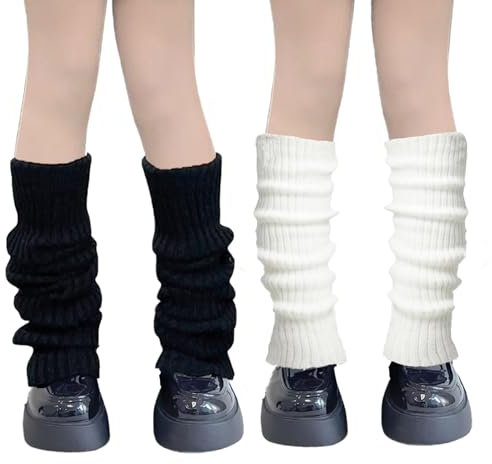 ZPLASK 2 Pairs Leg Warmers, Leg Warmers 80s, Black Leg Warmers, White Leg Warmers Lady Fashion Long Boot Cuff Knee Socks Long Boot Socks for 80s Party Yoga Ballet Dance Ice Skating