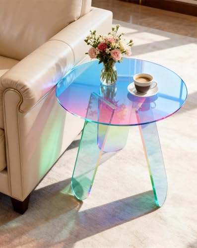 Artloge Acrylic Beistelltisch bunter Couchtisch φ46cm: Runder Nachttisch, Kleiner Bartisch mit Tischabdeckung für Wohnzimmer, Schlafzimmer