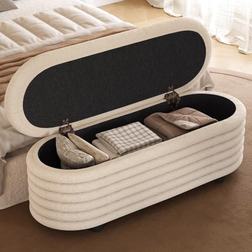 Miuuod Schuhbank mit Stauraum, 116.5cm Sitzbank am Bettende, Schuhwechselhocker mit großem Geheimfach, Fußhocker für Schlafzimmer und Wohnzimmer