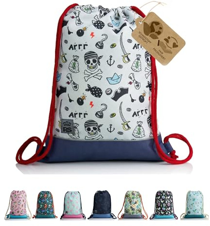 Turnbeutel Sportbeutel Gymbag Rucksack für Kinder (Modell 27) | Reißverschlussfach, Schlüsselclip, Reflektor, für Schule, Sport & Freizeit