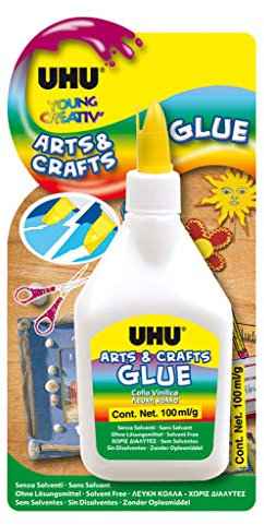 UHU Young Creativ, idéale travaux manuels, Arts & Crafts, sans solvants, avec spatule intégrée, transparente, flacon 100g