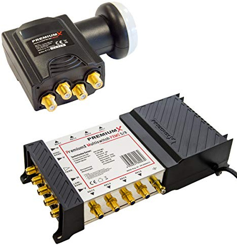 Premium X Multischalter 5/8 Multiswitch Netzteil für 8 Teilnehmer mit Deluxe Quattro LNB 0,1dB FullHD 4K UHD 8K
