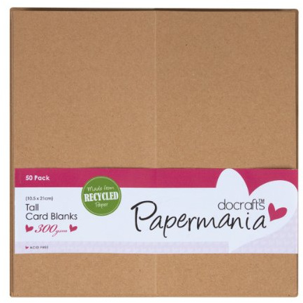 Papermania Recycled Kraft Tall Blank Card and Envelope, Pack of 50