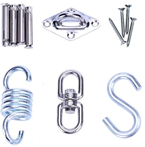 Hammock Chair Hanging Kit – Versatile for Hammock, Porch Swings, Plants, Heavy Bags – Complete with Stainless Steel Mounting Plate, Spring, Swivel Hook, S-Hook, Screws, and Lag Bolts