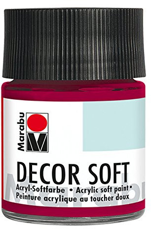 Marabu 14020005038 – Peinture acrylique douce Decor Soft Rouge rubis 50 ml à base d'eau, résistante à la lumière, à la salive, séchage rapide, très couvrant, donne une surface très douce.