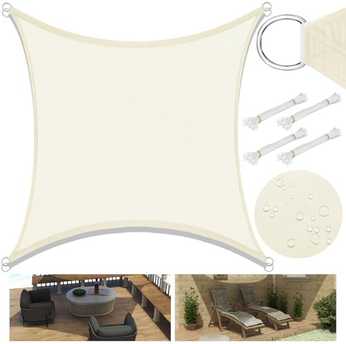 Laneetal Sonnensegel 3x3m rechteckig quadratisch 160g/m² Polyester Sonnenschutz Schattenspender UV Schutz für Garten Balkon Terrasse Creme