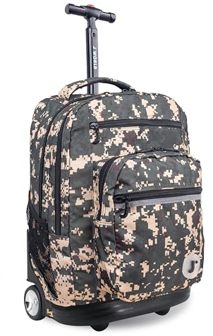 J World Sundance Laptop Rolling Backpack for Girls Boys. Roller Bookbag with Wheels, 20 Inch, Green Camo