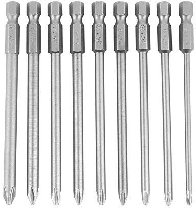 9 Stück PH1 PH2 Kreuzschlitz Schraubendreher Bits aus S2 Stahl mit 100 mm Sechskantschaft 4 Zoll für Heimwerker Reparaturen und industrielle Montage