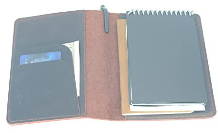 JJNUSA Kompatibel mit Rocketbook Mini-Hülle, Smart Business, handgefertigt, Used-Look, echtes Leder, Tagebuch, Notizbuch, Einband für Moleskine Cahier, Kartenhalter, Mini, 8,9 x 14 cm, Dunkelbraun