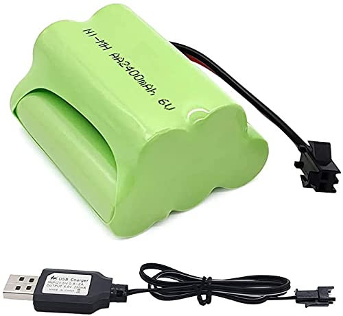 YUNIQUE GREEN-CLEAN-POWER - Batteria Ricaricabile Ni-MH 6V AA 2400mAh | Connettore SM 2P + Cavo USB | Ideale per RC Boat, RC Bus e Modellismo, Verde | 51 x 45 mm x 27 - Peso : 100 Gr