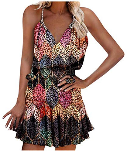 Tomwell Femme Robe Longue Boho Robe de Plage d'été Col en V sans Manches Maxi Robes de Soirée Cocktail Boho Sexy Casual D Rose XXL