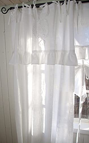 LillaBelle Vorhang Lara Weiß Gardine 140x250 cm 2 Stück Volant Bestickt Baumwolle