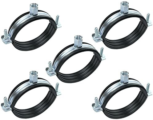 AERZETIX - C49886 - Satz von 5 - Schellen isophonisch - Befestigungshalter mit Dichtung - für Schlauch Ø 2 1/2'' 74-80mm - DIN EN 10111 - aus verzinkter Stahl - zum Anschrauben М8