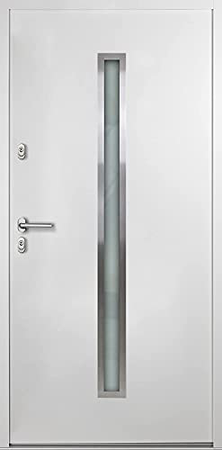kuporta Haustür Nebeneingangstür Nele 110x207cm DIN links – Kellertür aus massivem Stahl mit Tresorbolzen, Wärmedämmfüllung, verstellbaren Bändern und Aushebelsicherung - Weiß | 2x Drücker