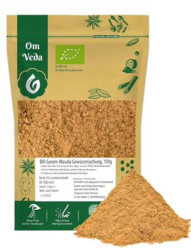 BIO Garam Masala Gewürzmischung 150g | Aromatische Premium Gewürzmischung für Currys, Eintöpfe, Chutneys, Marinaden | Fein gemahlen, ohne Salz | Vegan, glutenfrei, ohne Zusatzstoffe | OmVeda