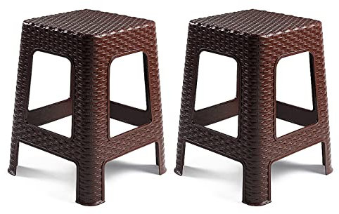 Acan Tradineur - Taburete de plástico - Fabricado en España - Diseño Rattán hogar o el Trabajo - 36 x 36 x 45 cm - Color Wengüe (2 Unidades)