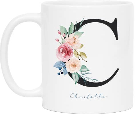 Kiddle-Design Tasse mit Buchstabe und Namen | Personalisierte Kaffeetasse Namenstasse Anfangsbuchstabe Monogramm Initiale Individuell Buchstabentasse
