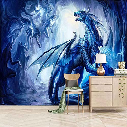 FVGKYS 3D Wall Art Photo Mural Customize Wallpaper of Any Size Blue Animal Dragon Self-Adhesive Wall Sticker 150x105cm for Living Room Bedroom Kids Room Dining Room Background Decorations