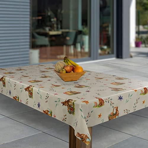 laro Wachstuch-Tischdecke Abwaschbar Wachstischdecke PVC Plastik-Tischdecken Eckig Meterware Abwischbar, Muster:Ostern Hase Pflanzen Korb, Größe:140x220