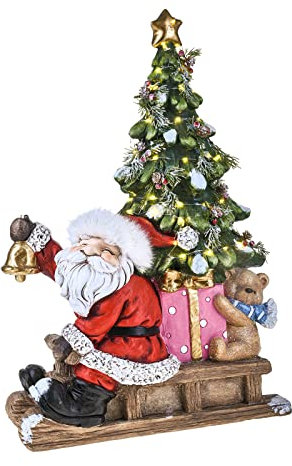 Magie di Natale Papá Noel con campana, árbol de Navidad y trineos de resina de 50 cm