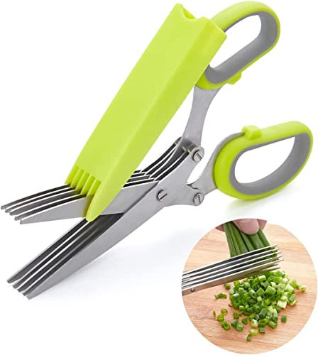 Ciseaux Cive, Ciseaux Épices, Ciseaux Ail, Ciseaux de 5 Lames Ciseaux à Herbes Ciseaux de Cuisine Ciseaux Alimentaires Cuisine Multifonction pour Herbes Légumes Ciboulette Menthe Oignon
