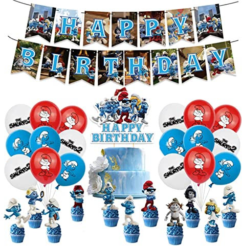 The Smurfs Geburtstagsdeko,The Smurfs Kindergeburtstag party dekoration,Tortenaufsatz, Geburtstag Luftballons,Kindergeburtstag party set,Geburtstagsbanner