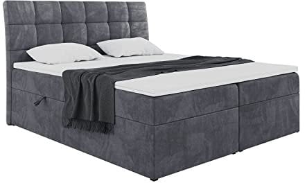 MEBLINI Boxspringbett mit Bettkasten - Gepolstert Doppelbett mit Matratze und Topper - Polsterbett mit Stauraum - Bett mit Kopfteil - Stauraumbett - Drago - 120x200 - H3/Dunkelgrau Samt