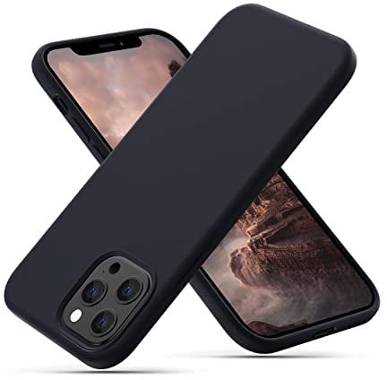 CALOOP Slim-Fit for iPhone 12 Pro Max Case,Skin Soft Liquid Silicone,Sturdy Shockproof Hard Frame Cover with Anti-Scratch Microfiber Lining,Robust Full Protection for Screen and Camera (Black)