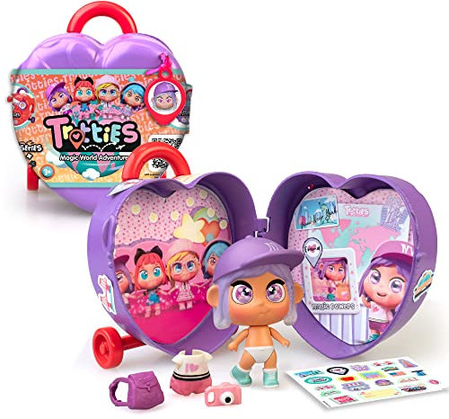 Trotties - Trolley Mini Emma, Kleiner Koffer mit 1 Puppe, Kleidung und Zubehör, 2 Hintergrundszenen und Aufkleber, überall aufbewahren und mitnehmen, 4 Modelle, +3 Jahre, Famosa (TFT05300)