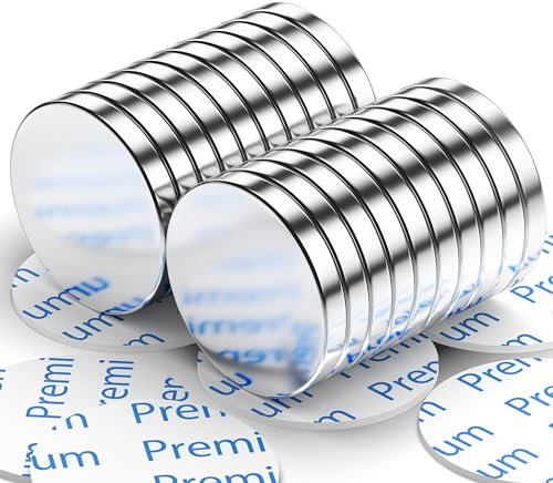 20 Stück 15 mm x 2 mm Neodym Magnet, Magnete für Magnettafel, Magnete Selbstklebend Stark, Doppelseitigem Klebstoff