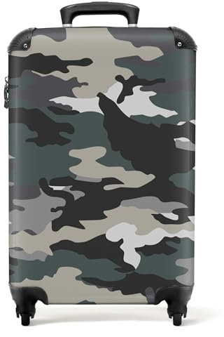 NoBoringSuitcases.com® Koffer Handgepäck Trolley Rollkoffer Kleine Reisekoffer mit 4 Rollen - Tarnmuster - Grau - Camo - Design - Cabin Size < 55x40x23 cm & 55x40x20 cm - Fotokoffer - Kabinenkoffer