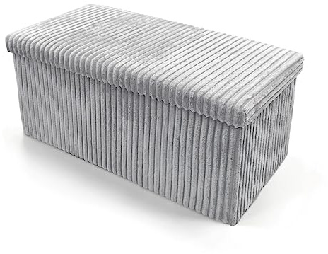 Artistic Fashionista Limited Ottoman Storage Box CORDUROY Folding Footstool Rest Seat Storage Stool Toys Chest Bench Blanket Linen Laundry Box (Large - 76x38cm, Silver Grey)